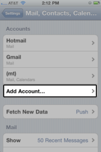 In the Accounts section, tap Add Account...