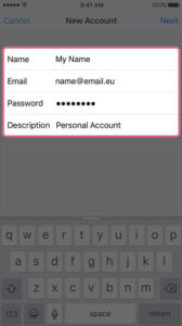 On the next screen, enter your account details. We strongly suggest using maiil.web-solutions.dk access domain, witch will work properly with SSL enabled - this is default setting on the iPhone.